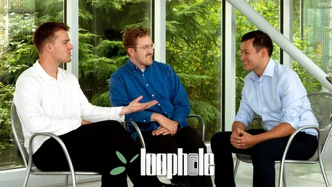 Archer Lawrence, Noah Latsch, and Sean Sakaguchi in the Loophole fireside conversation.